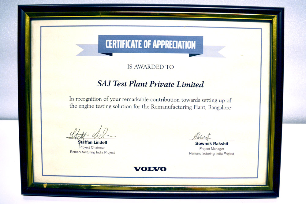 Sajdyno - Certificate of Appreciation Volvo
